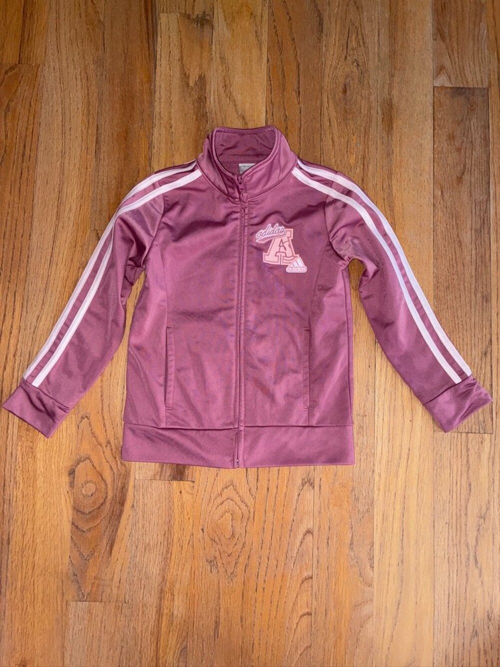 Adidas Mauve Purple 3 Stripe Full Zip Track Jacket Kids Size 5